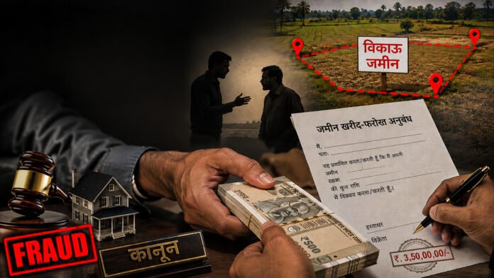 जमीन खरीद-फरोख्त में लाखों की धोखाधड़ी जमीन खरीद-फरोख्त में लाखों की धोखाधड़ी